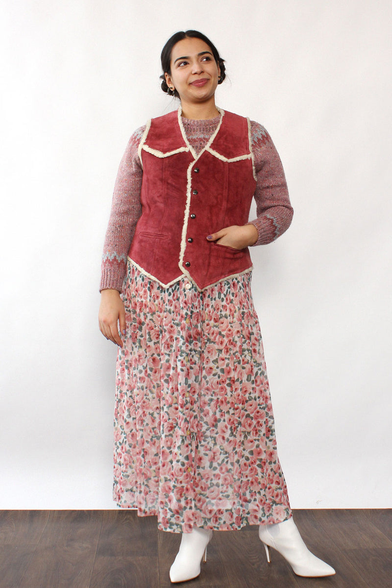 Reversible Rose Suede Fleece Vest M/L