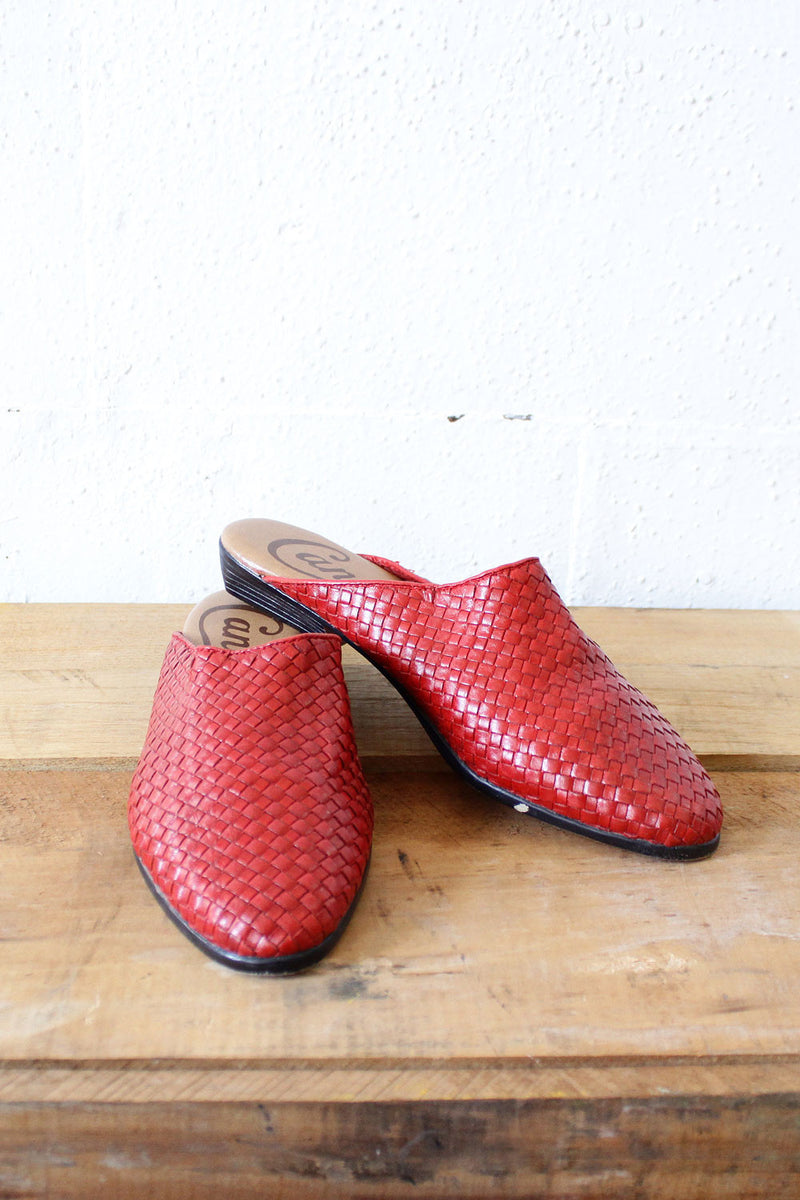 Red Woven Leather Slides 6