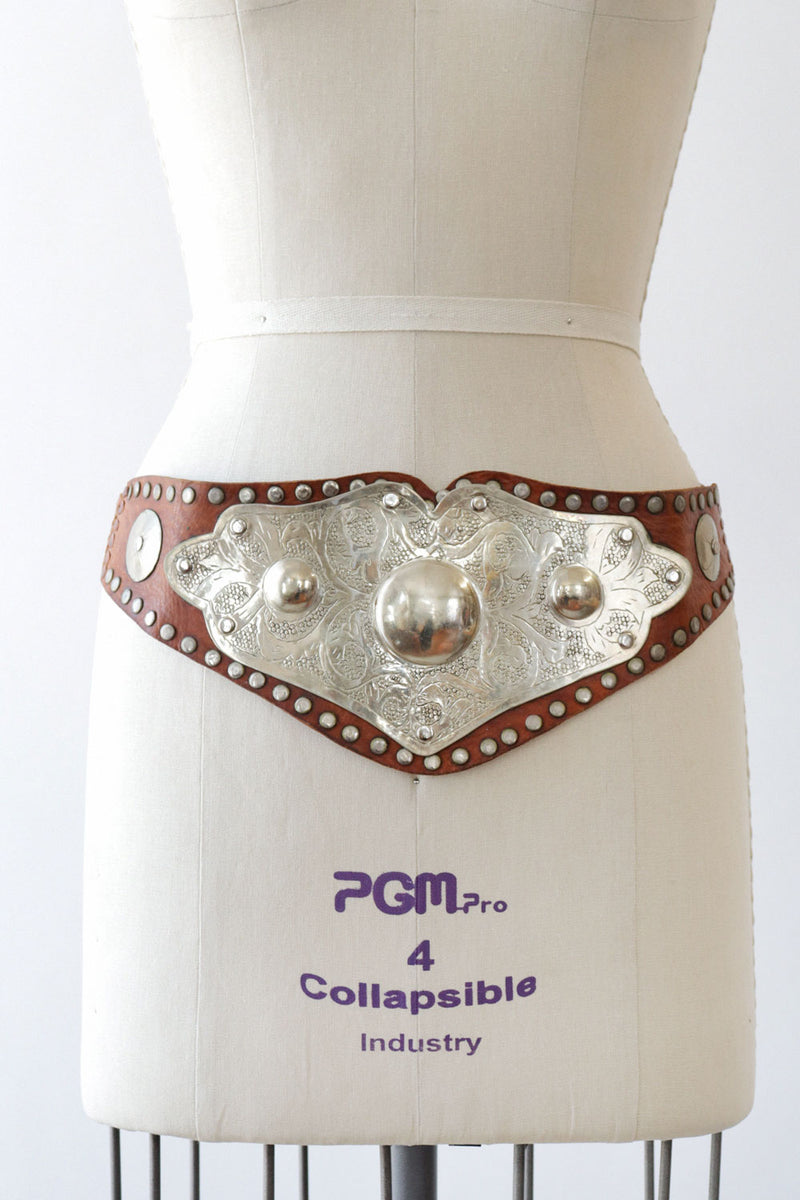 Studded Braided Leather Statement Belt S-L