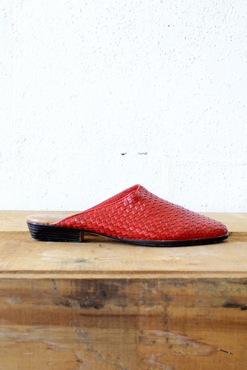 Red Woven Leather Slides 6