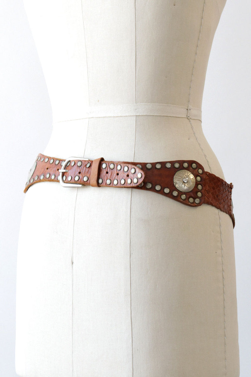 Studded Braided Leather Statement Belt S-L