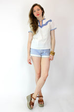 60s Cross Stitch Embroidered Cotton Blouse XS/S