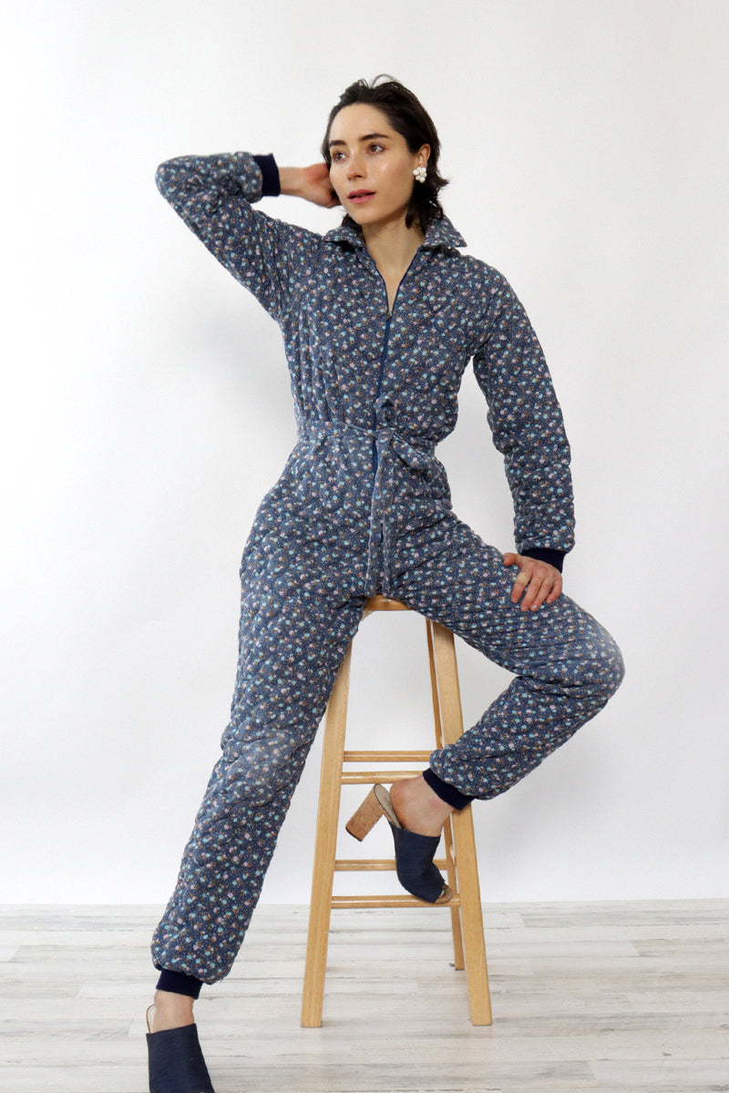 Quilted Blue Calico Jumpsuit XS/S