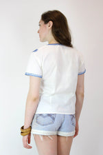 60s Cross Stitch Embroidered Cotton Blouse XS/S