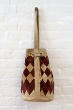 Checkered Deer Suede Bucket Bag