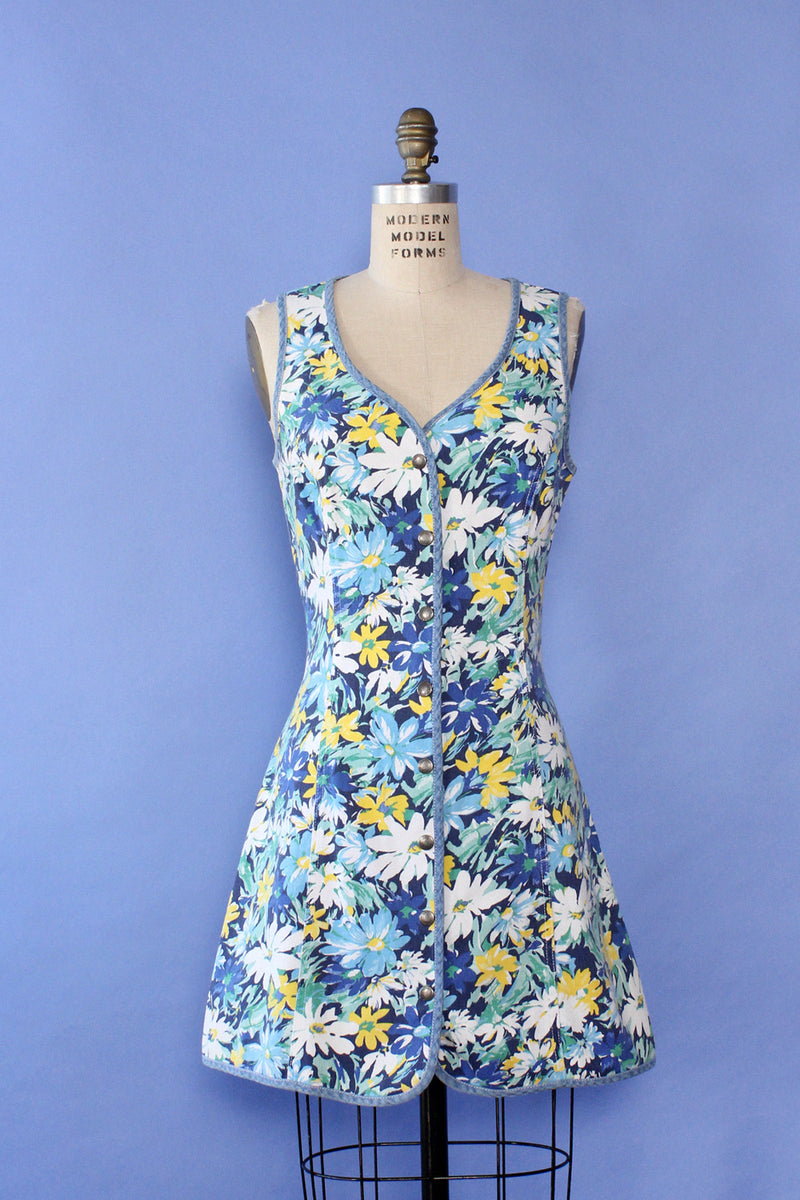 Floral Denim Snap Mini Dress M/L