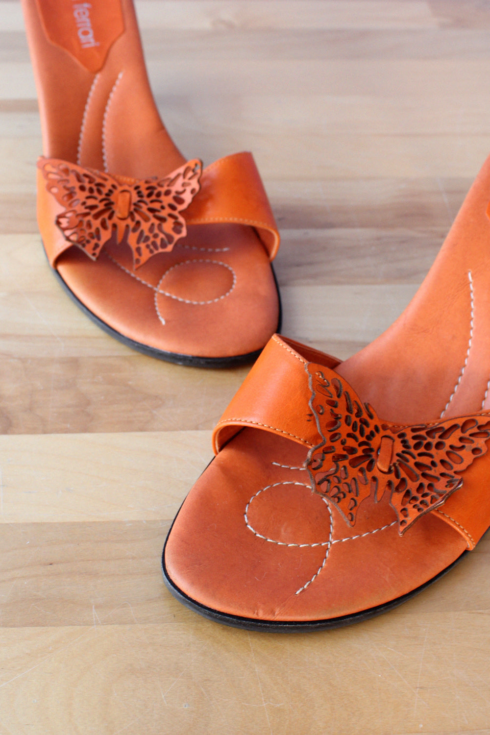 Tangerine Leather Cut Slides 10