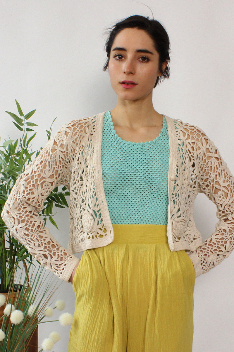Ivory Crochet Crop Cardigan XS-M