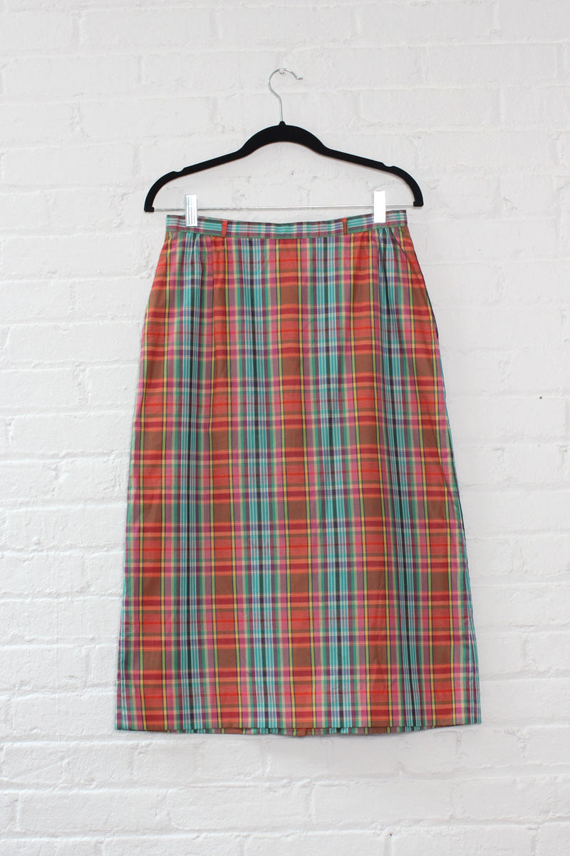 Madras Plaid Pocket Skirt M