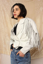 Ozzy White Leather Fringe Jacket XS-M