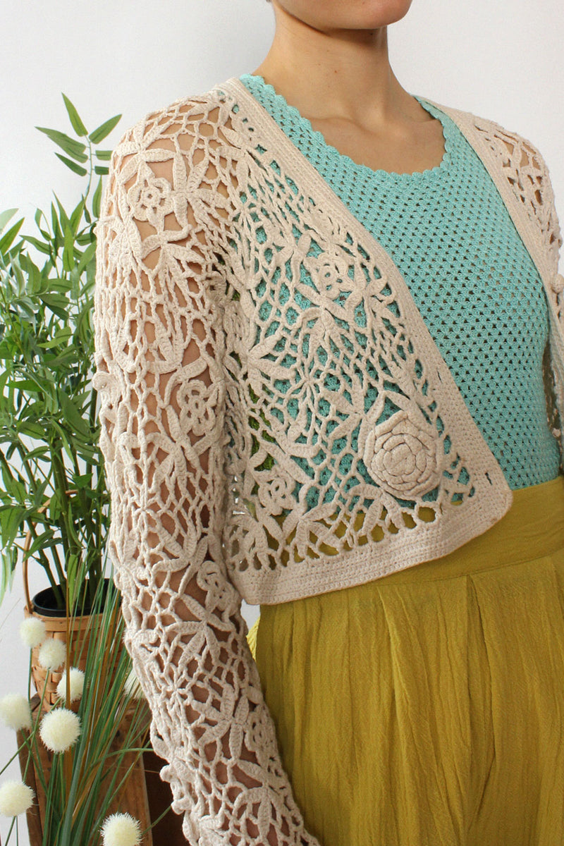 Ivory Crochet Crop Cardigan XS-M