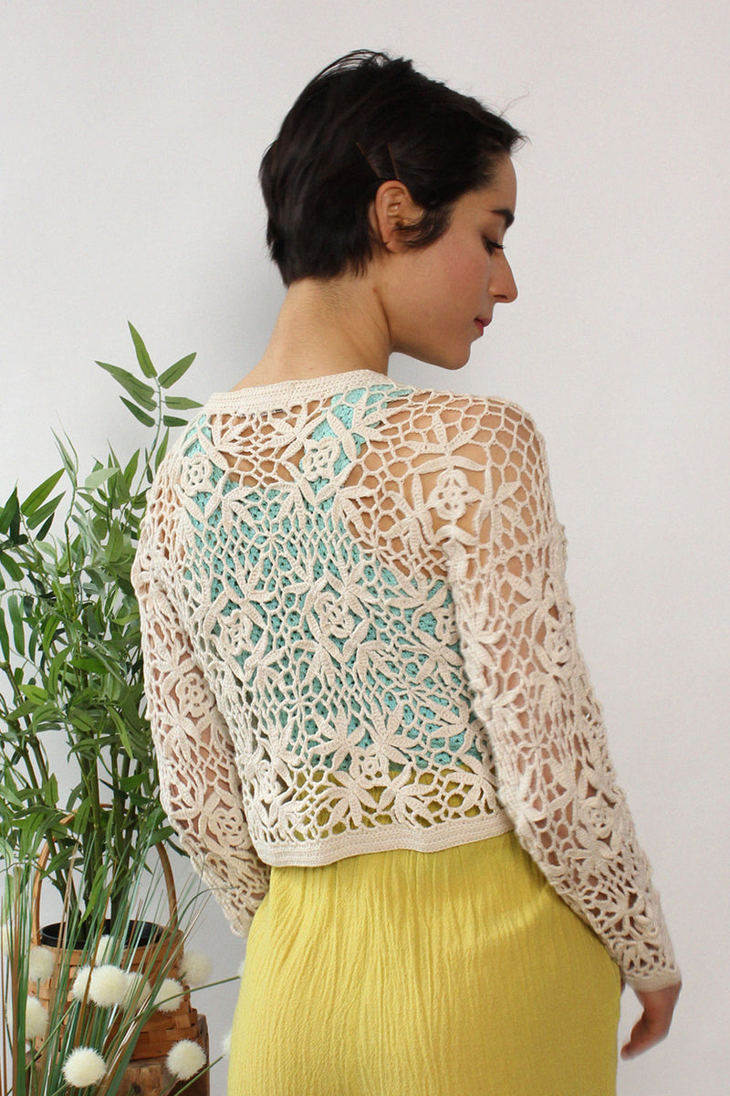 Ivory Crochet Crop Cardigan XS-M