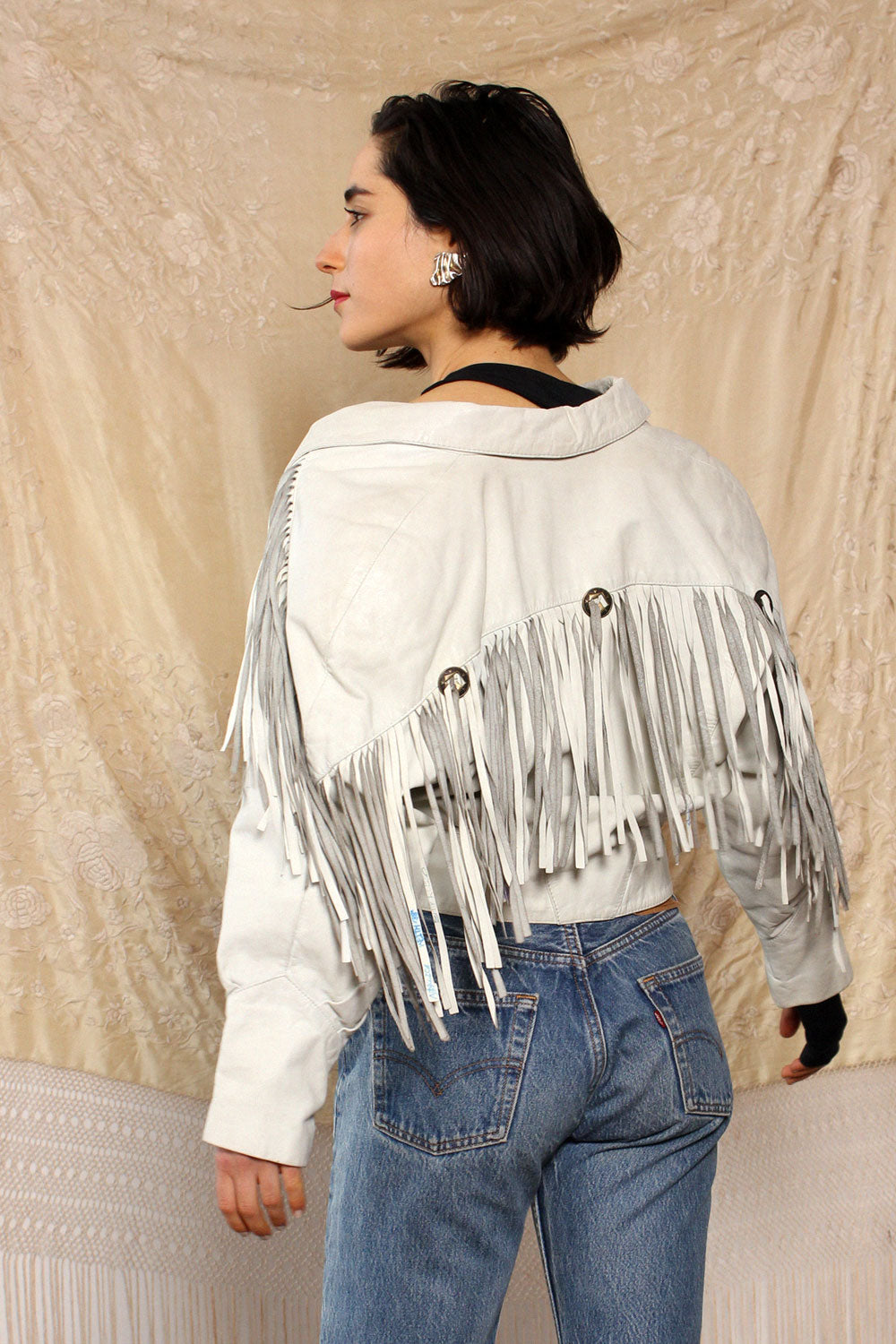 Ozzy White Leather Fringe Jacket XS-M