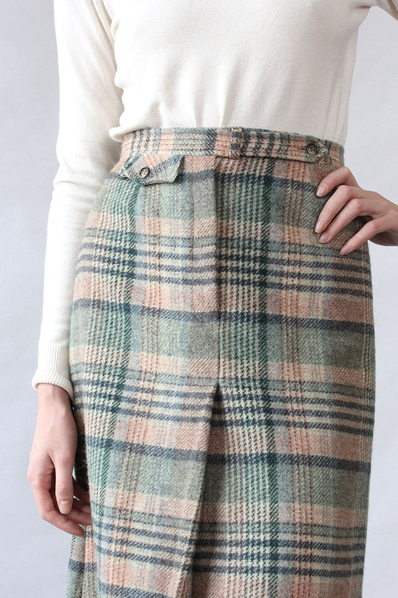 Sage Plaid Wool Skirt S