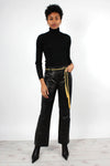 Black Leather Zip-Front Pants M