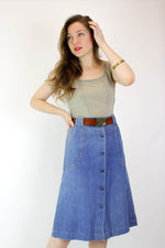 70s Soft Denim Snap Skirt M/L