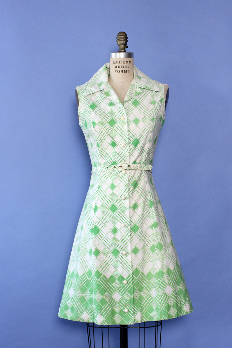 Grass Green Plaid Shirtdress M