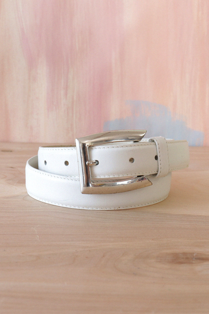 Simple White Leather Belt XS-M