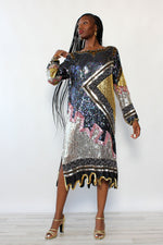 Silk Sequin Flame Dress M/L