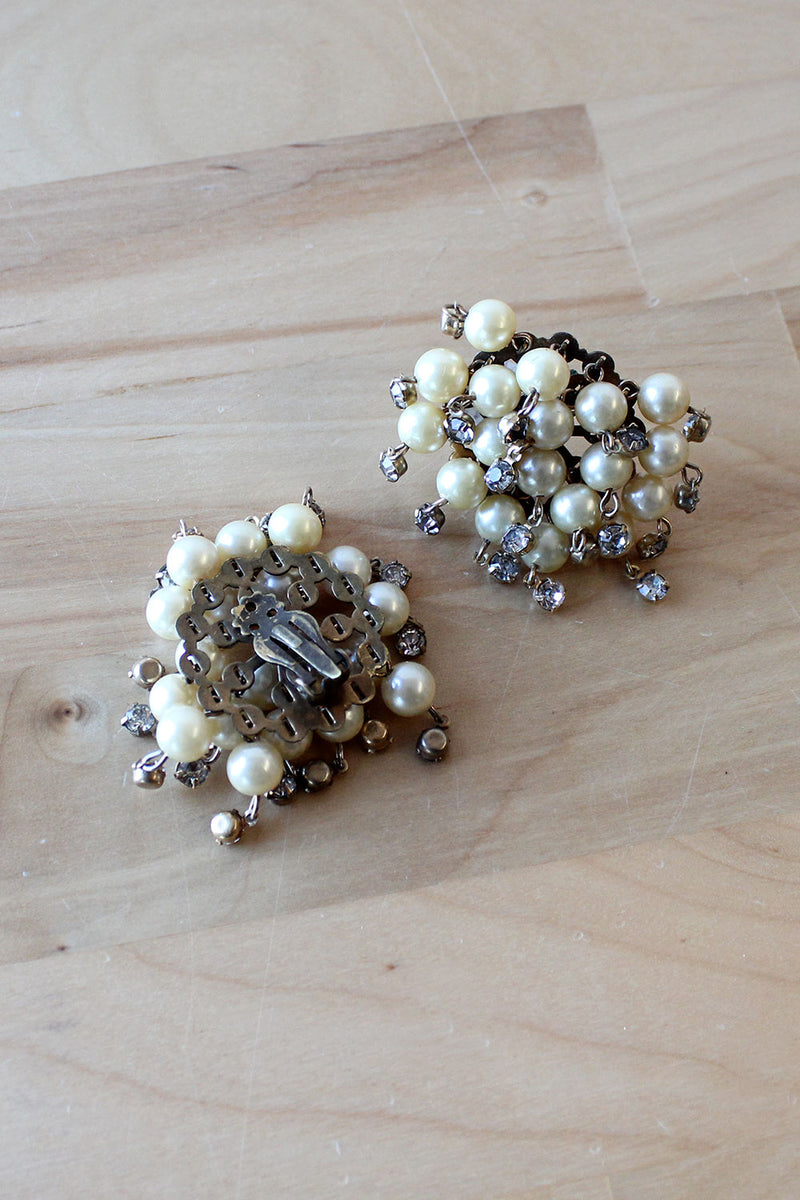 Pearly Rhinestone Cluster Clip-ons