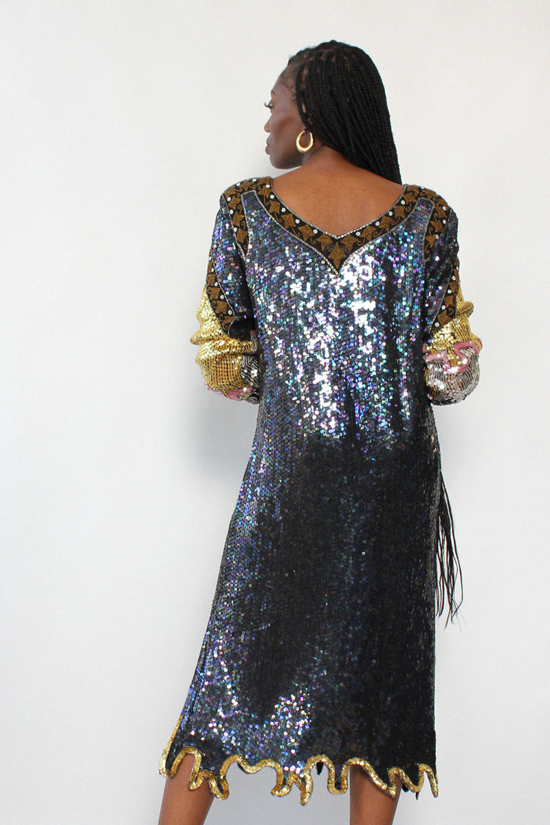 Silk Sequin Flame Dress M/L