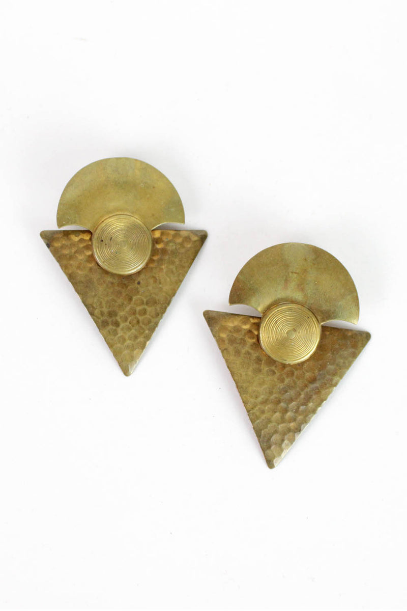 Moon Triangle Brass Earrings