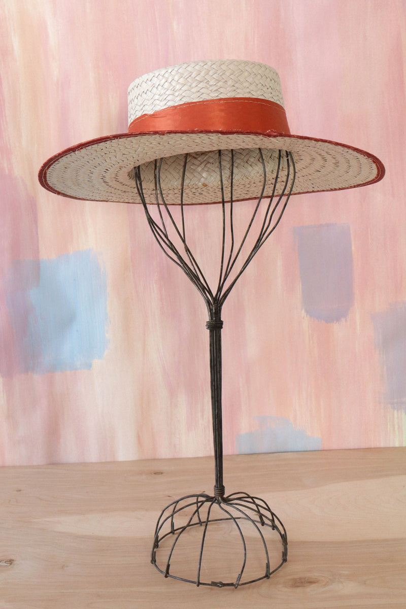 Coral Ribbon Boater Hat