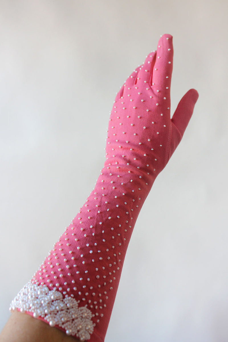 Pink Pearly Beaded Gloves