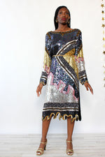 Silk Sequin Flame Dress M/L