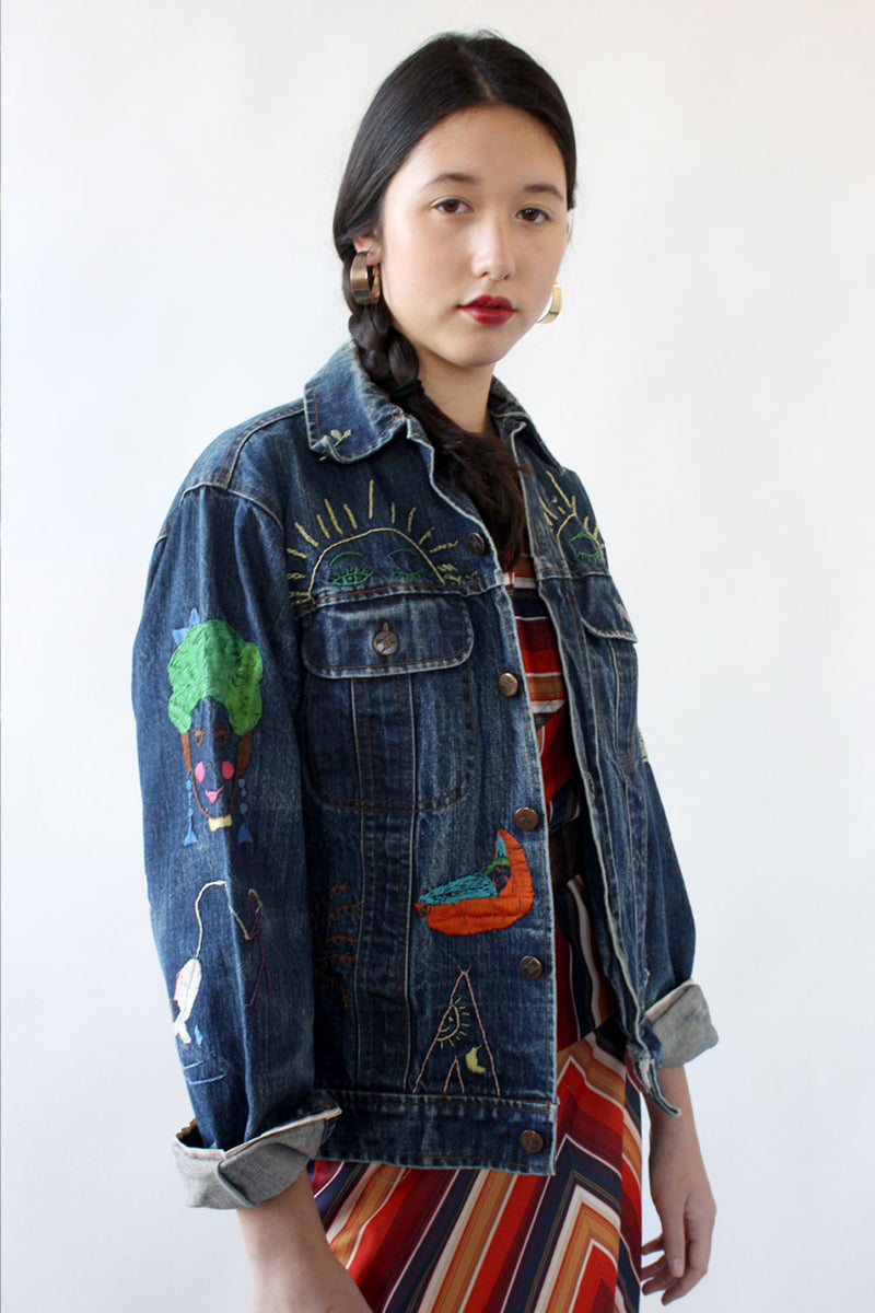 Hand Embroidered Motif Denim Jacket S/M
