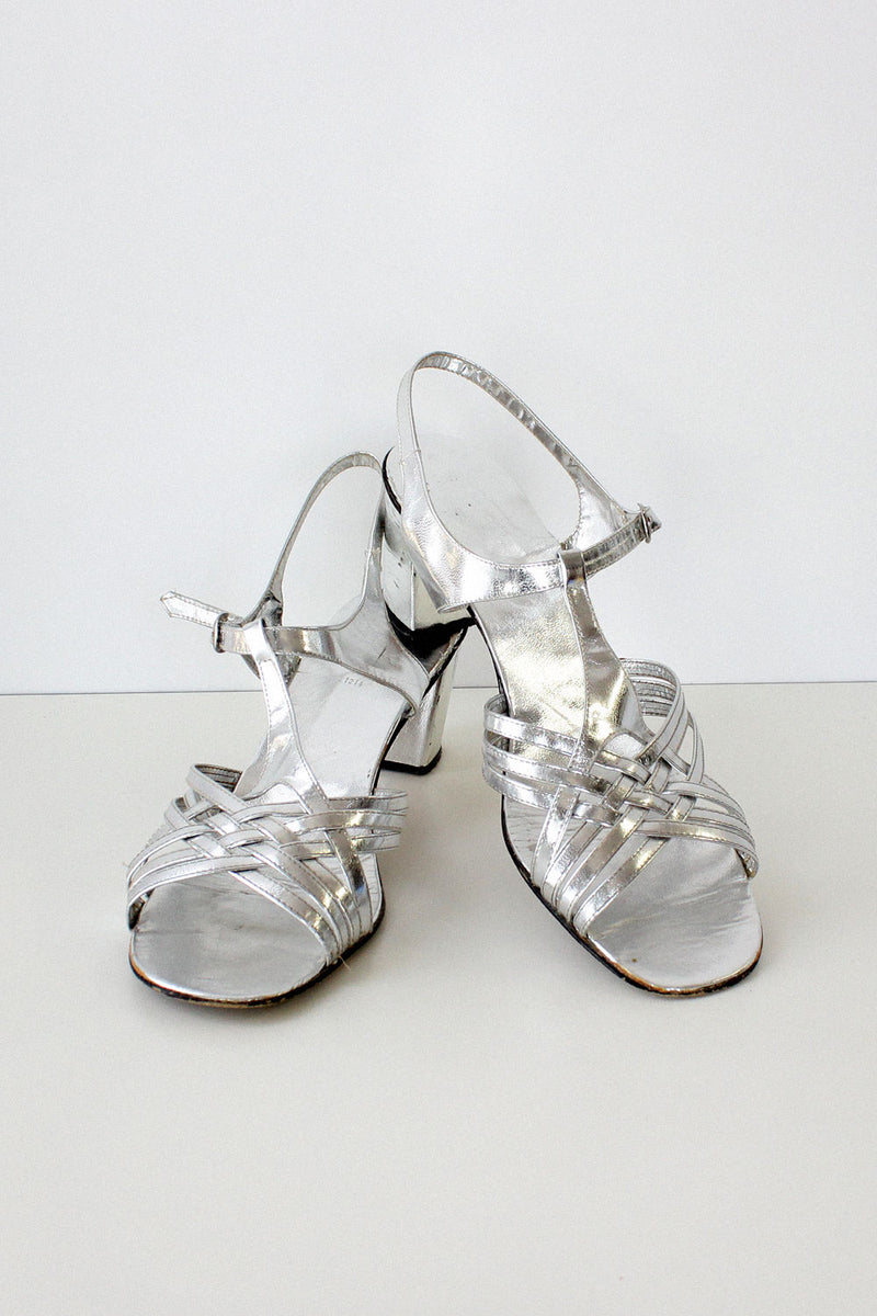 Silver Strappy Sandals 10