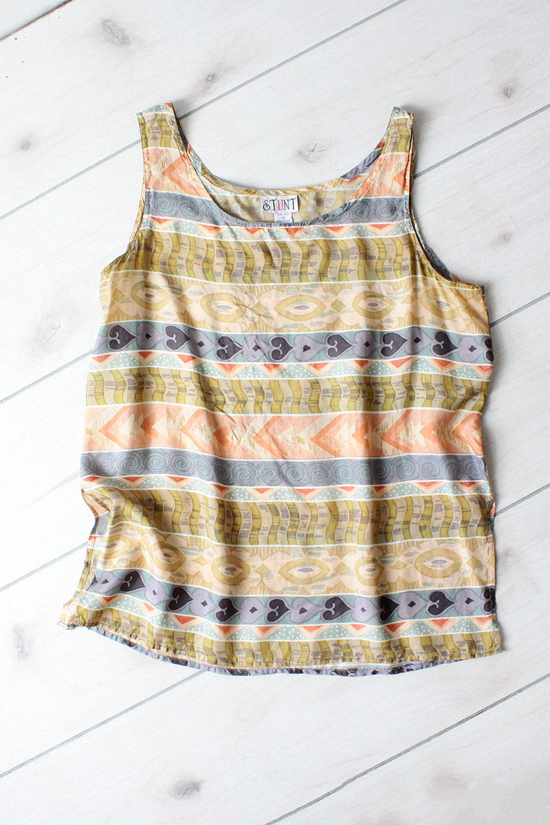 Pastel Collage Silk Tank L