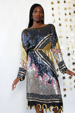 Silk Sequin Flame Dress M/L