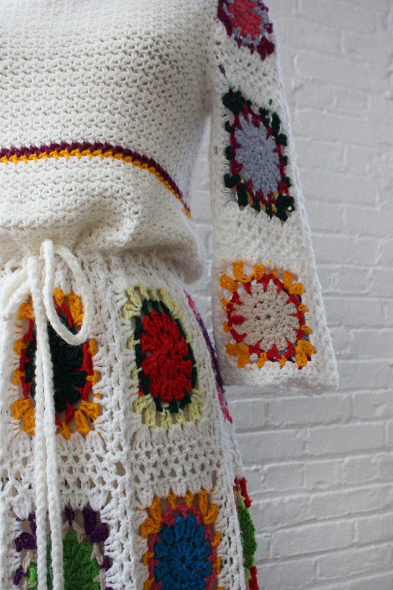 Colorful Crochet Granny Square Dress S-L