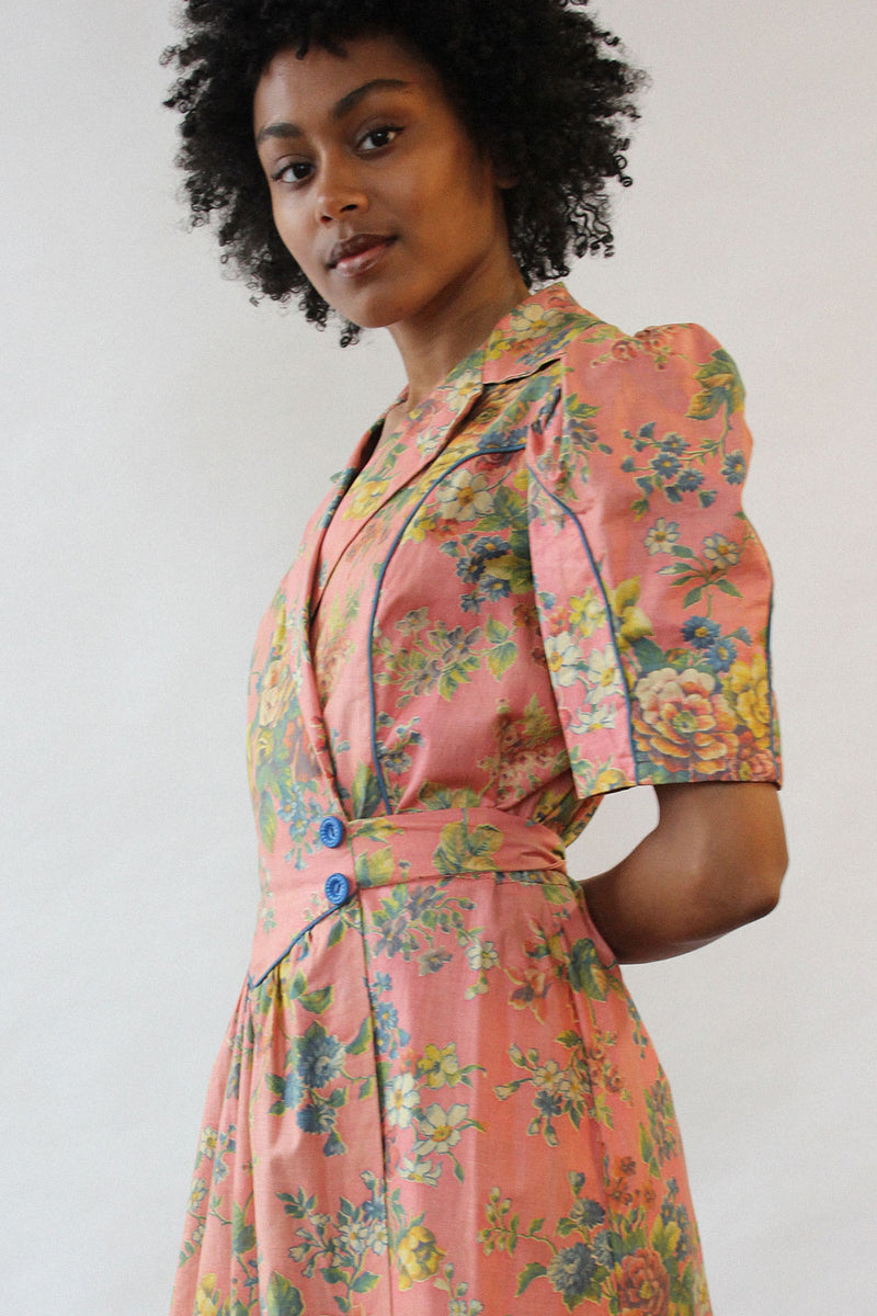 Diana Dean 1940s Floral Robe Dress M/L