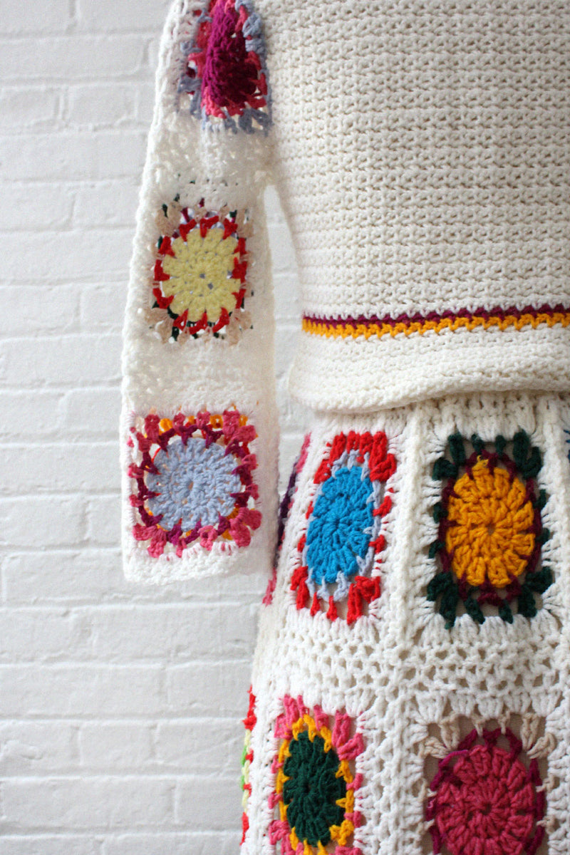 Colorful Crochet Granny Square Dress S-L
