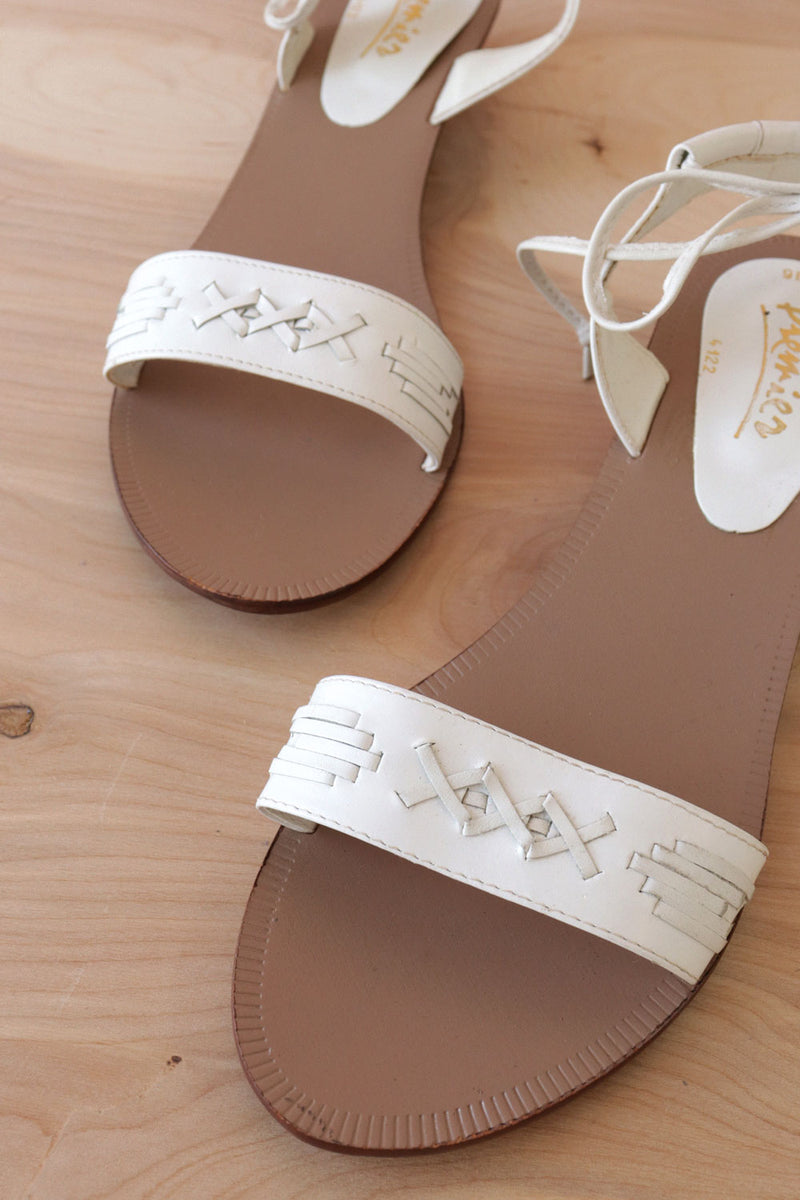Woven White Leather Sandals 8.5-9