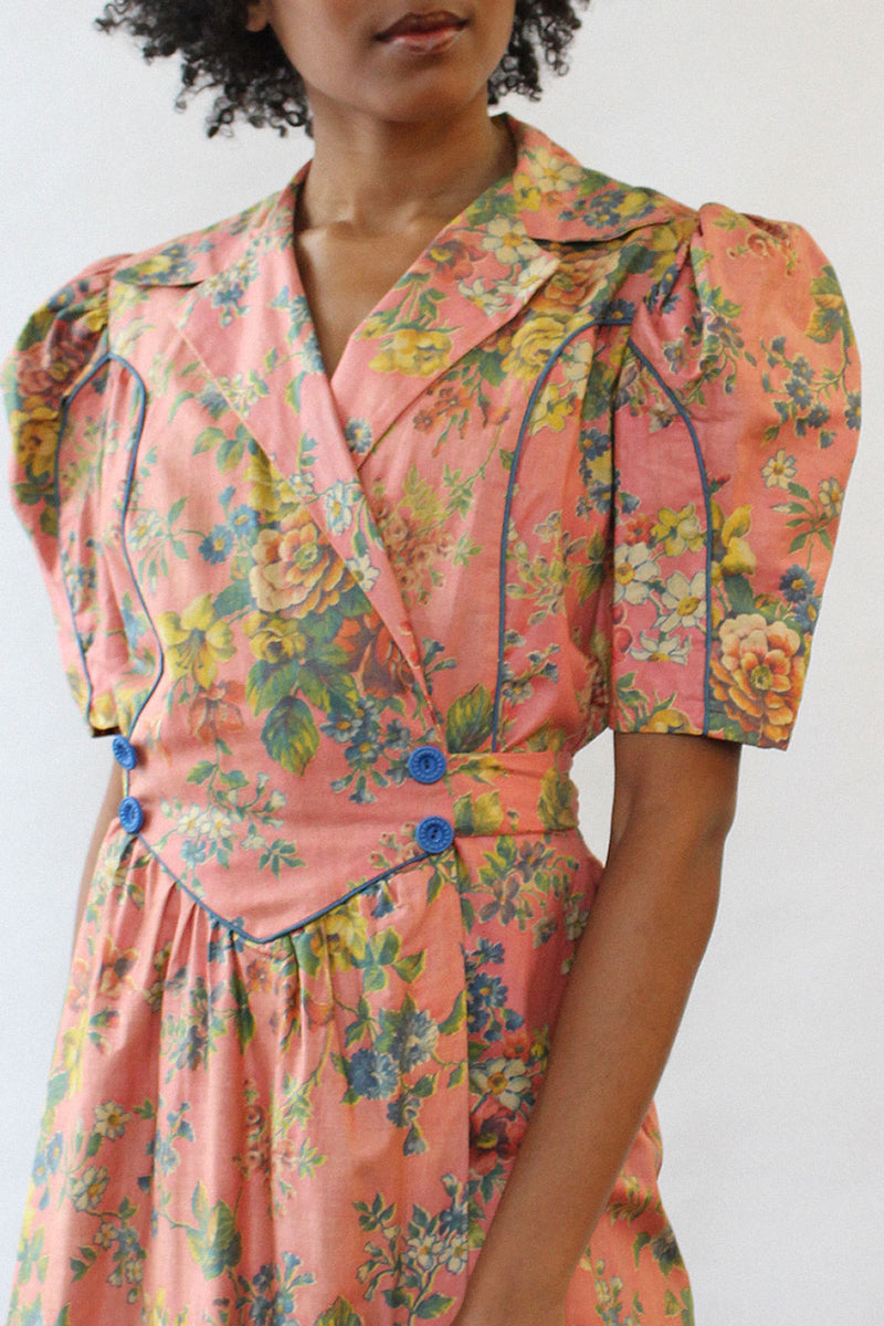 Diana Dean 1940s Floral Robe Dress M/L