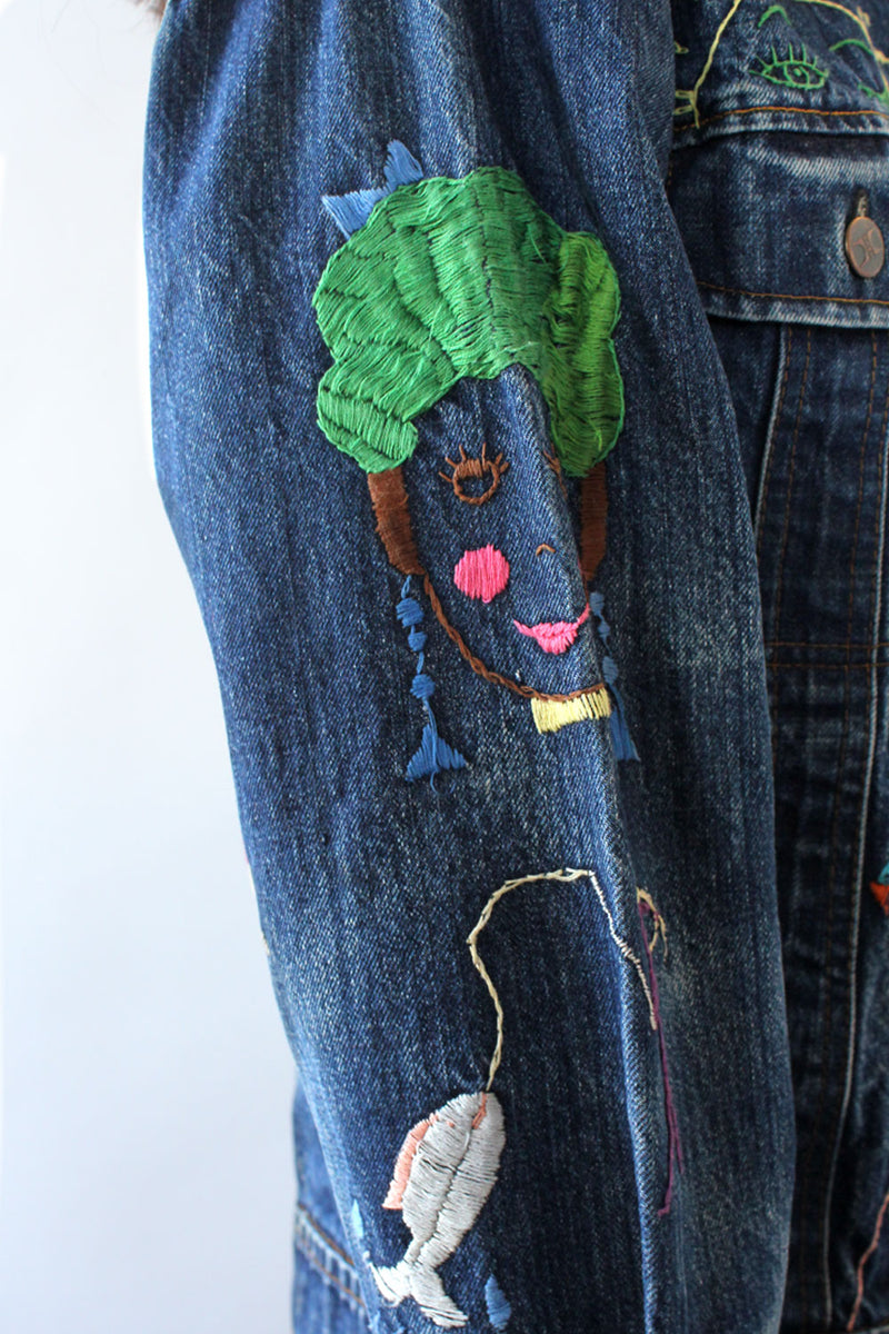 Hand Embroidered Motif Denim Jacket S/M