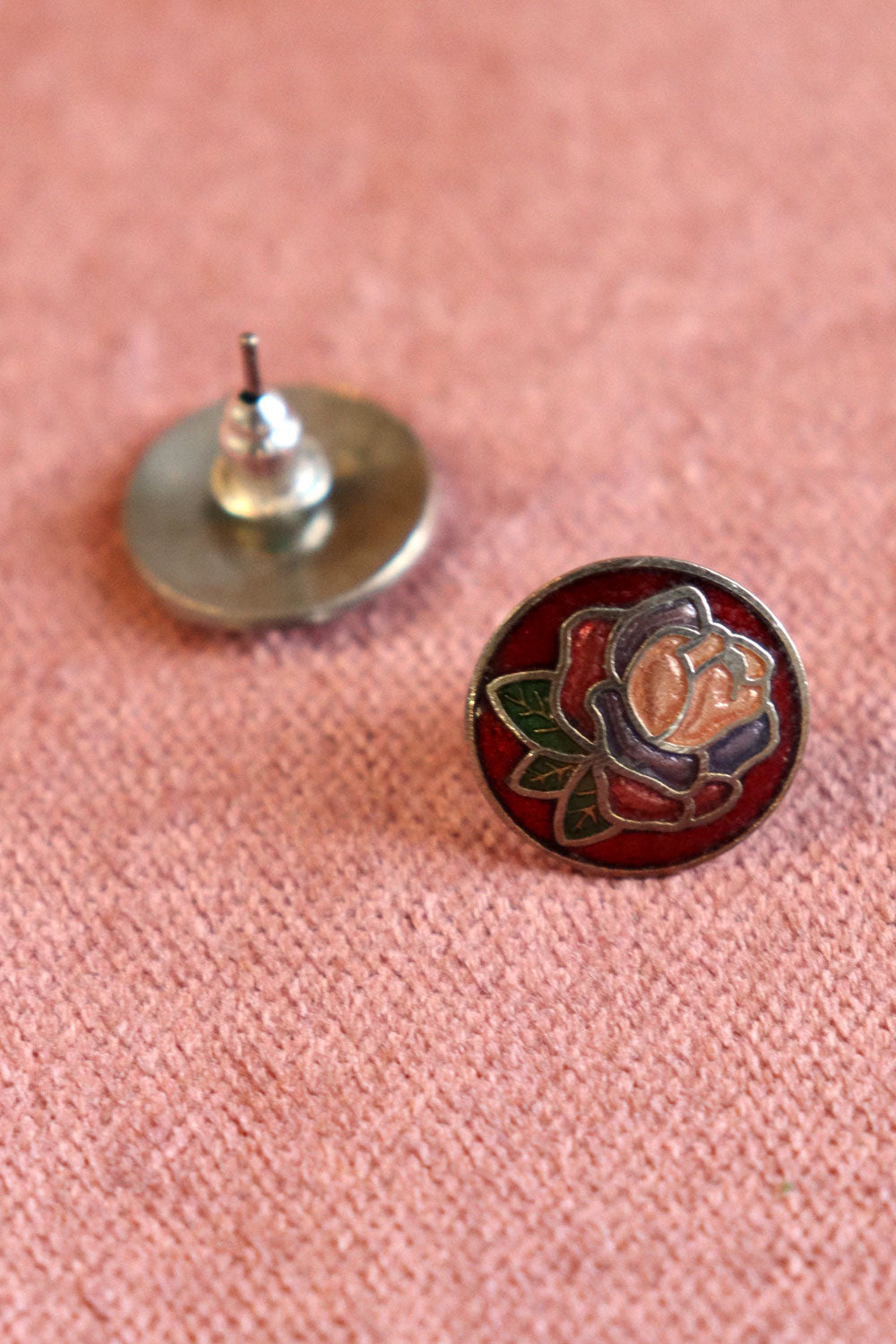 Rosy Cloisonne Studs