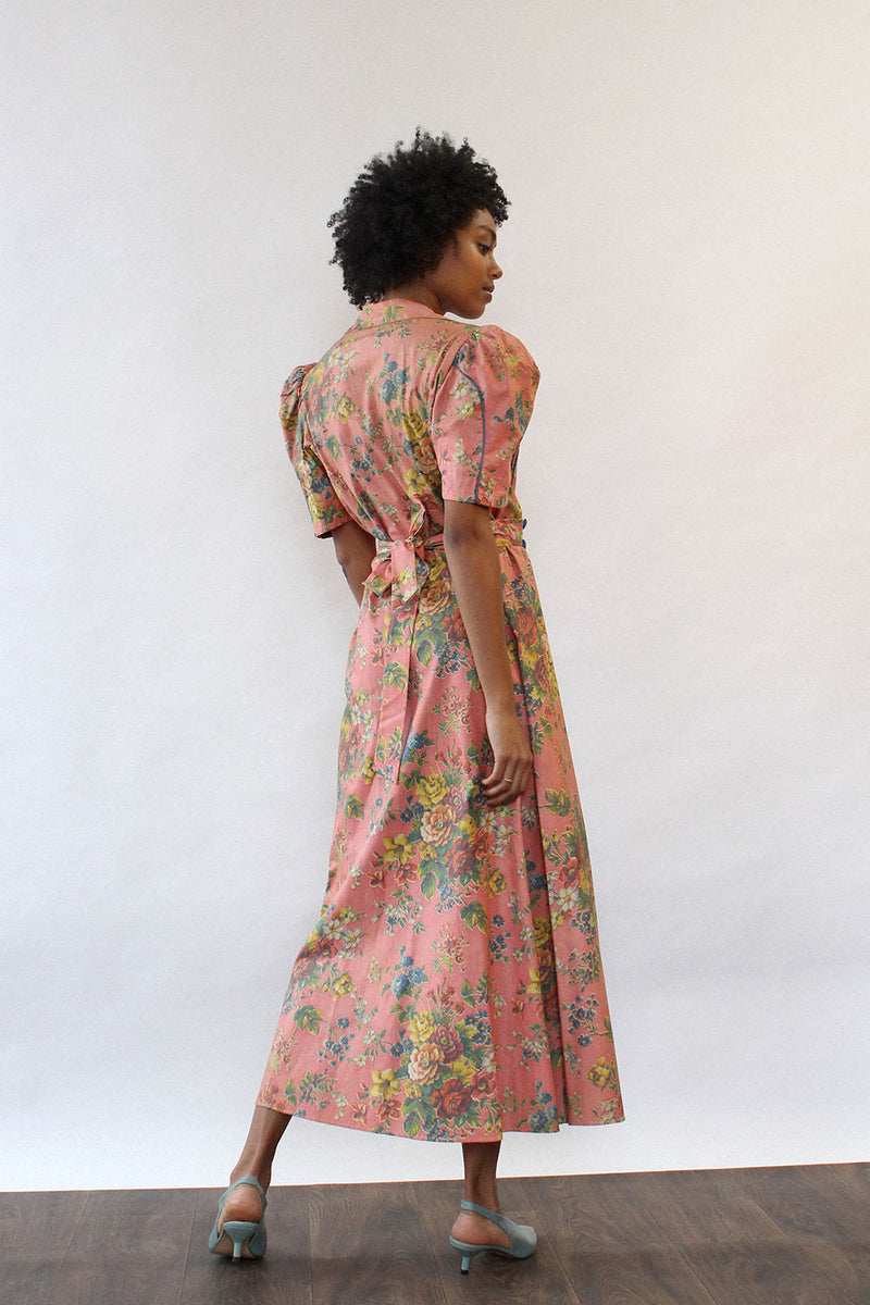 Diana Dean 1940s Floral Robe Dress M/L