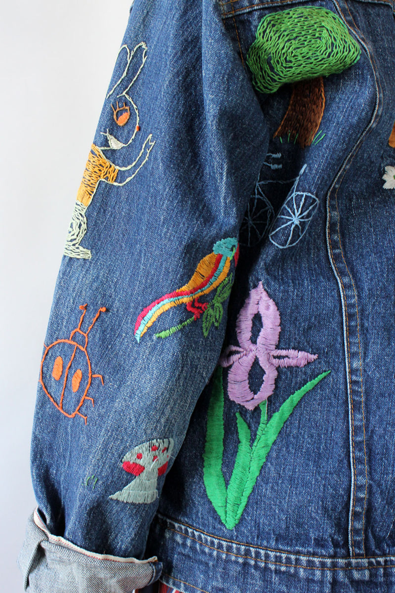 Hand Embroidered Motif Denim Jacket S/M