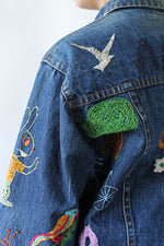 Hand Embroidered Motif Denim Jacket S/M
