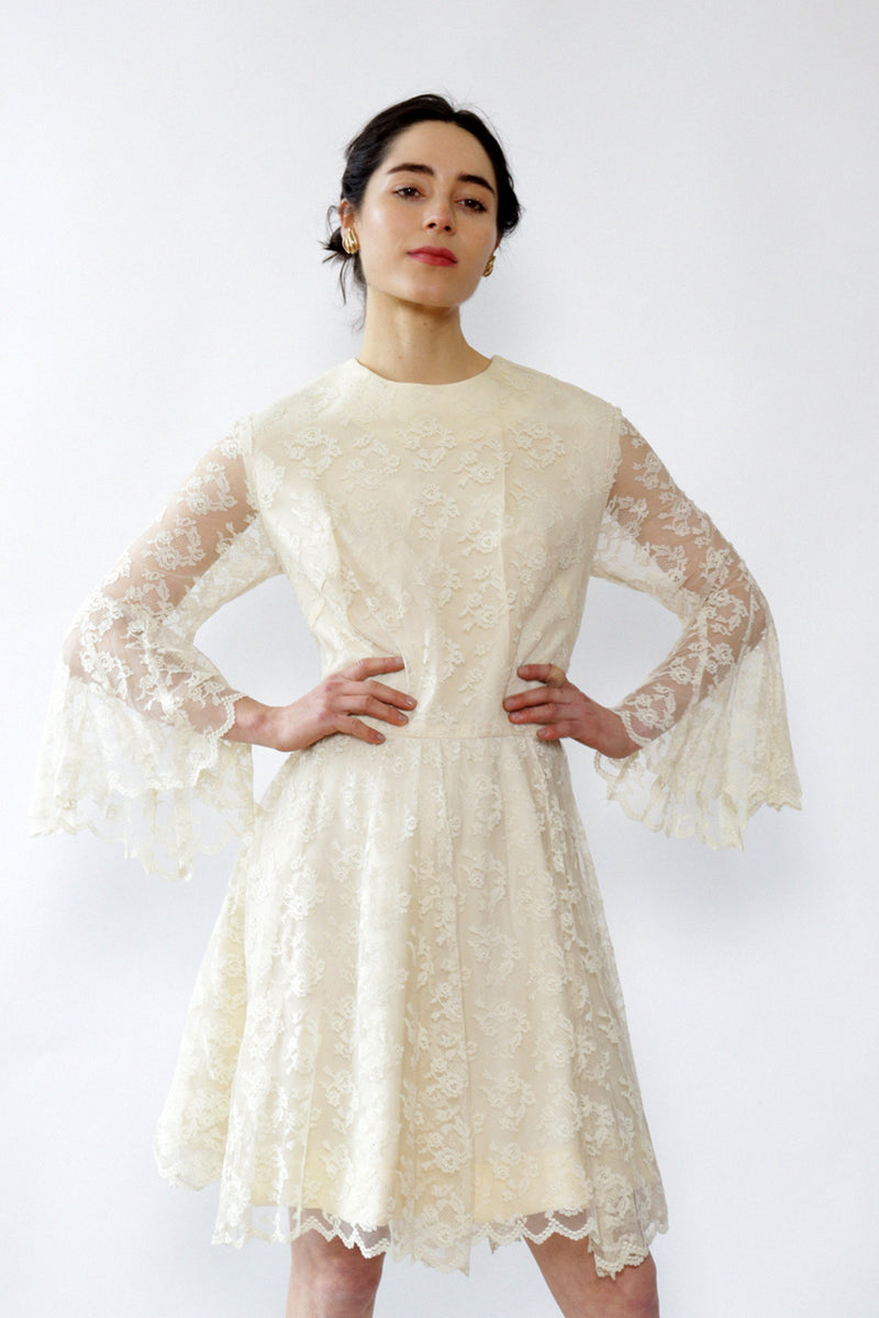 Ivory Lace Bell Sleeve Dress M/L
