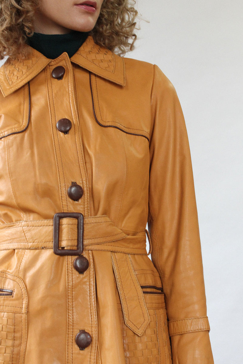 Pecan Leather Car Coat S/M