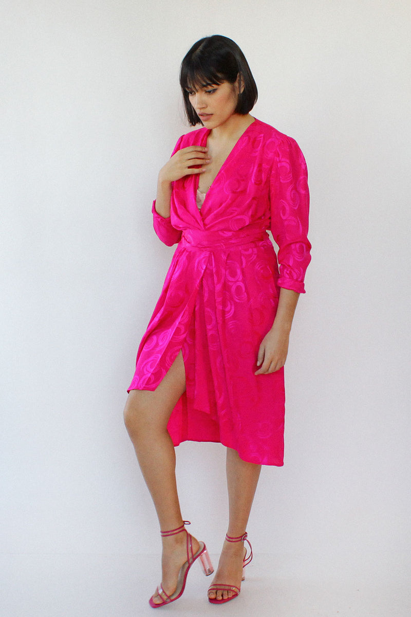 Electric Pink Silk Wrap Dress M