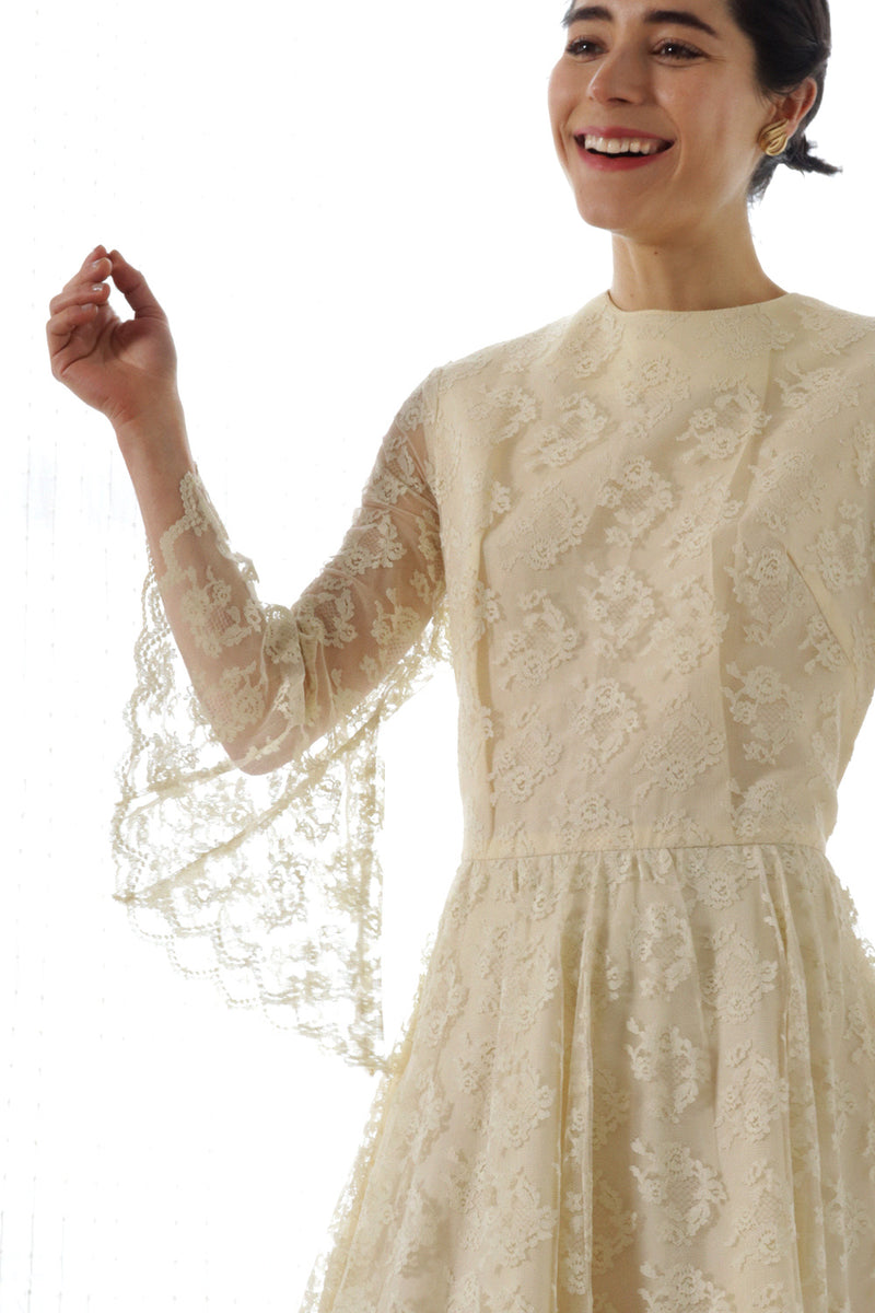 Ivory Lace Bell Sleeve Dress M/L