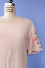 Pale Rose Embroidered Linen Dress M