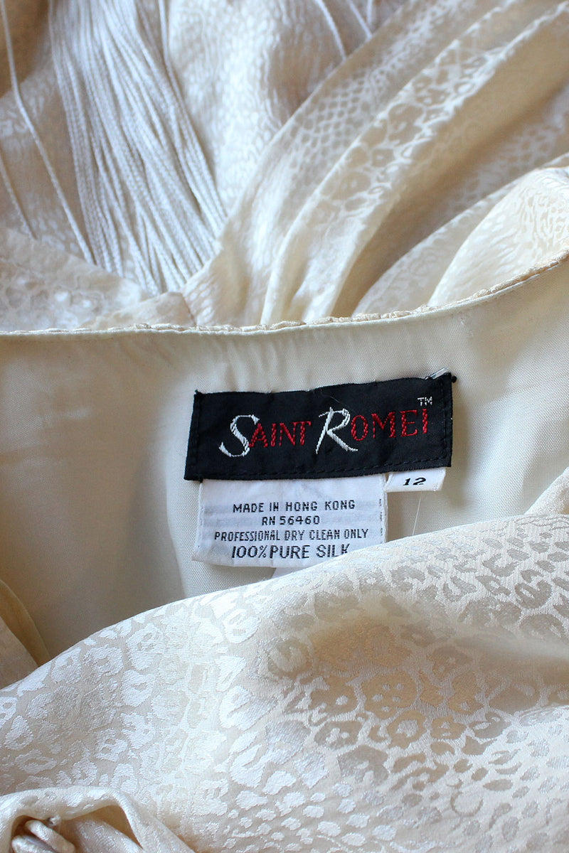 Pearly Silk Fringe Drape Dress M