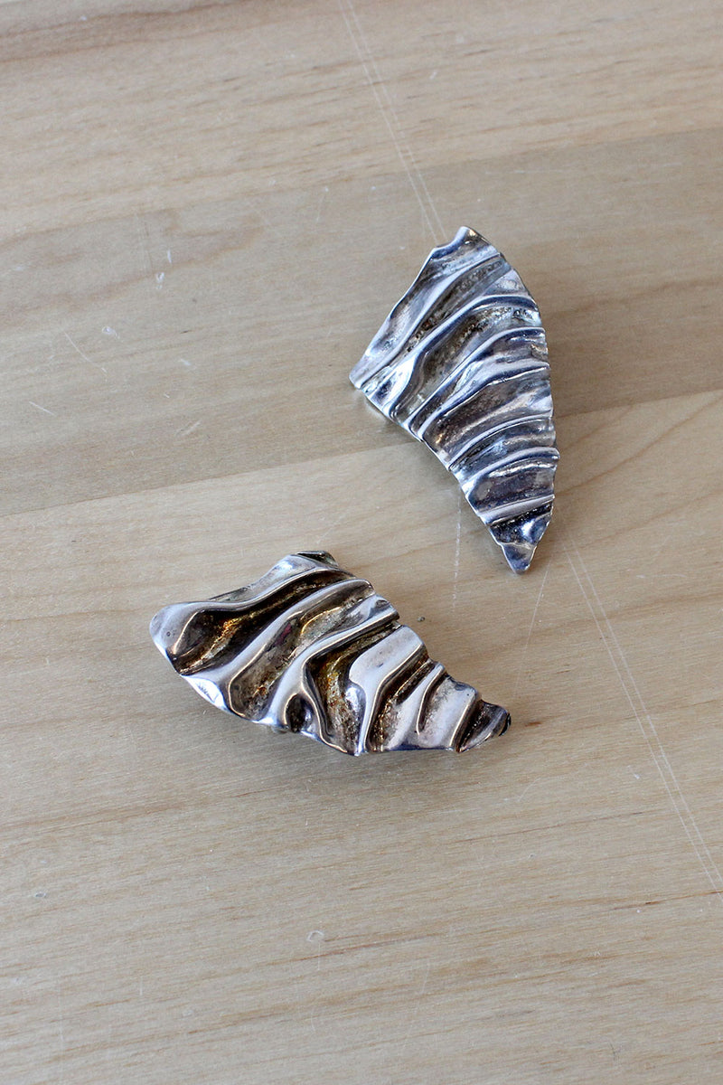 Rippled Sterling Clip-ons